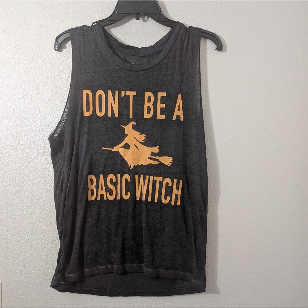 Fifth Sun Black Sleeveless Top Graphic Halloween Don't Be A Basic Witch